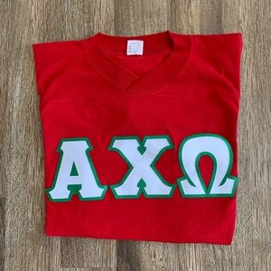 NWOT Alpha Chi Omega V-Neck Ringer Style Tee